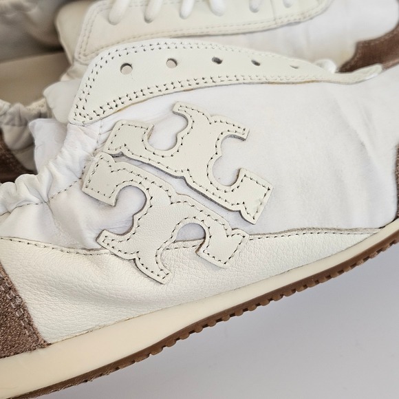 Tory Burch Cream Leather & Suede Logo Sneakers | Size US 6 | Neutral Trainer - Picture 11 of 13